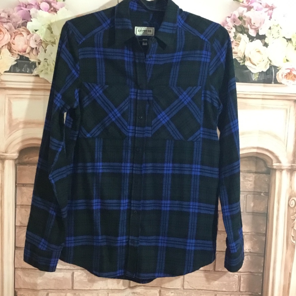 EUC Express Boyfriend Button Down Flannel Sz. XS
